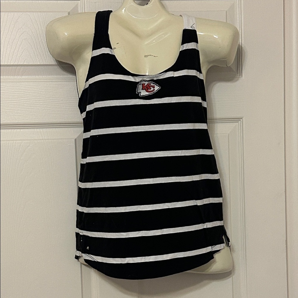Kansas City Chiefs Striped Tank Top - Black & White by Antiqua - Size XL